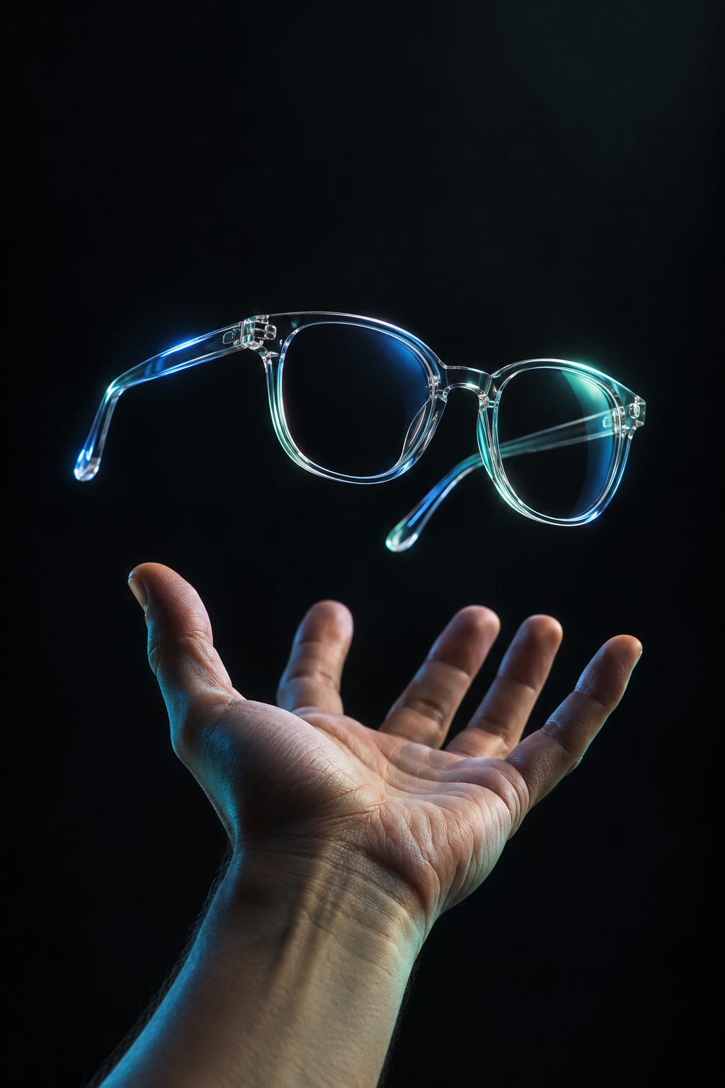 Creative concept image of glasses floating above an open hand, used in the selected study banner
